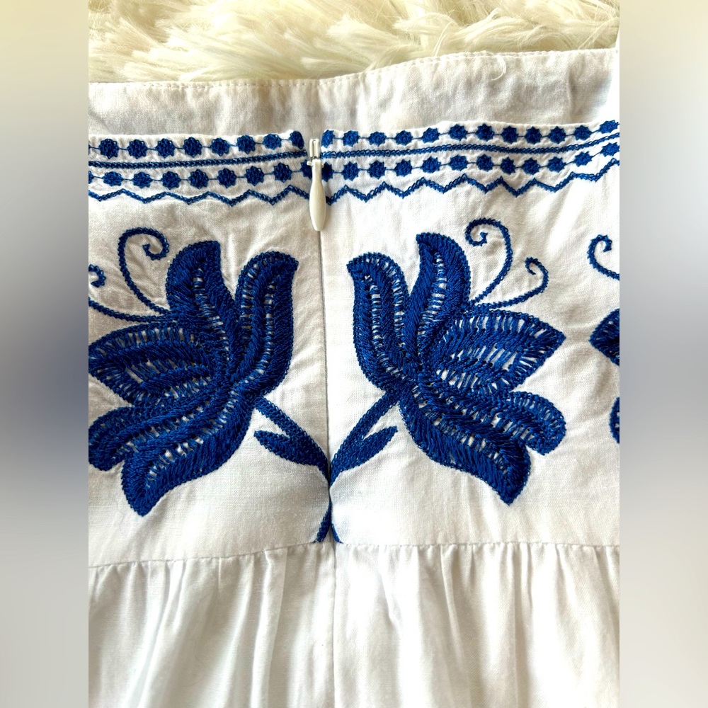 Moda International | White and Blue Embroidered Mini Sundress - Picture 8 of 9